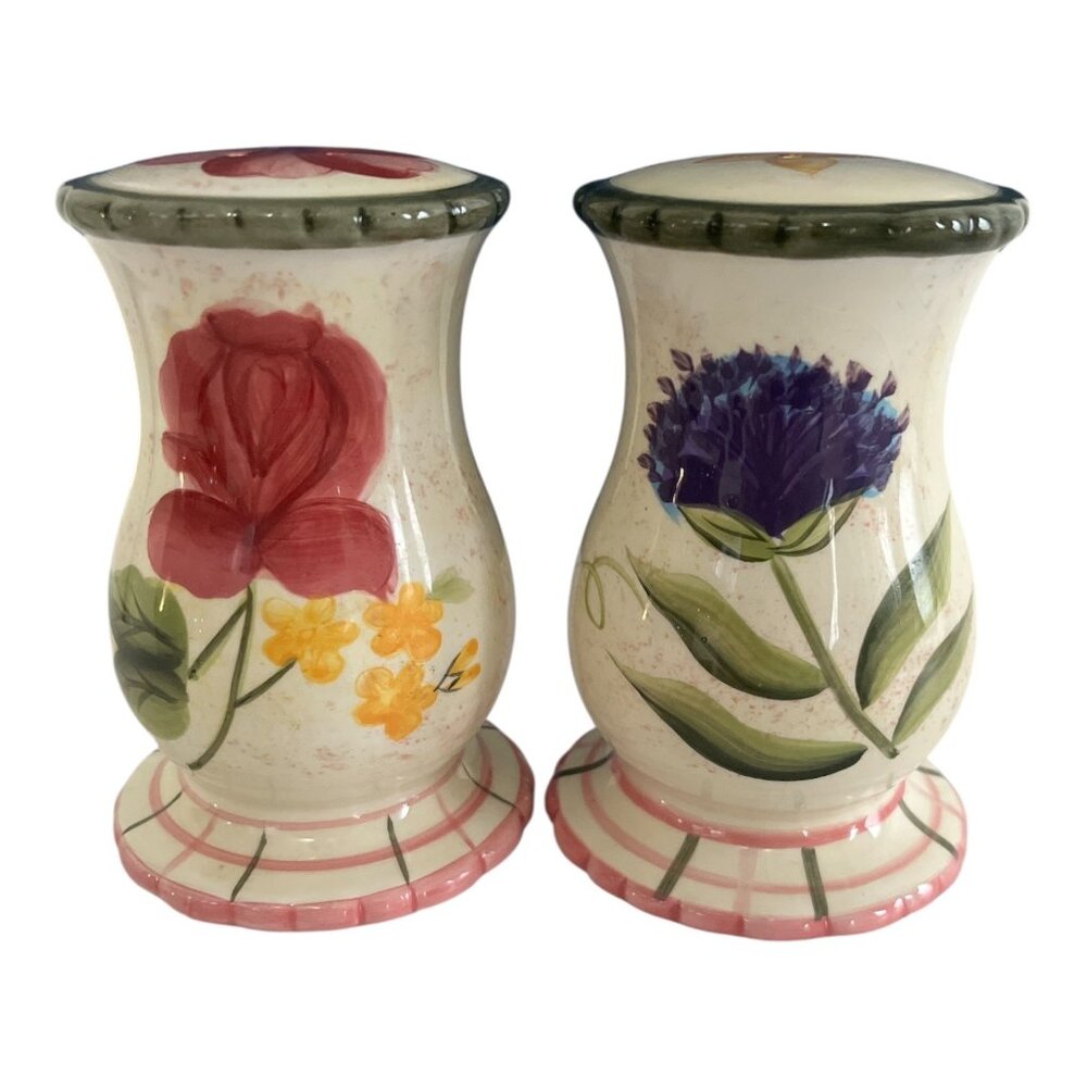Vtg 222 Fifth “Laura” Salt & Pepper Shakers – Hand-Painted Floral Ceramic – Set